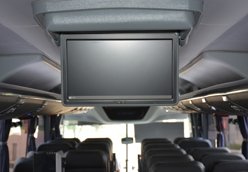 Eldo bus entertainment with TV screen.